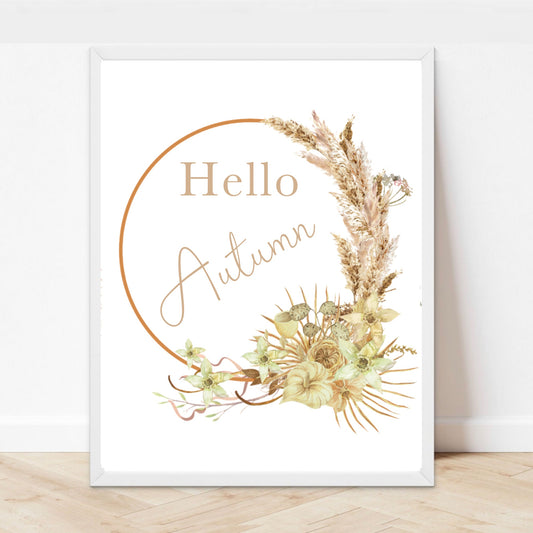 Autumn print - hello Autumn wreath green